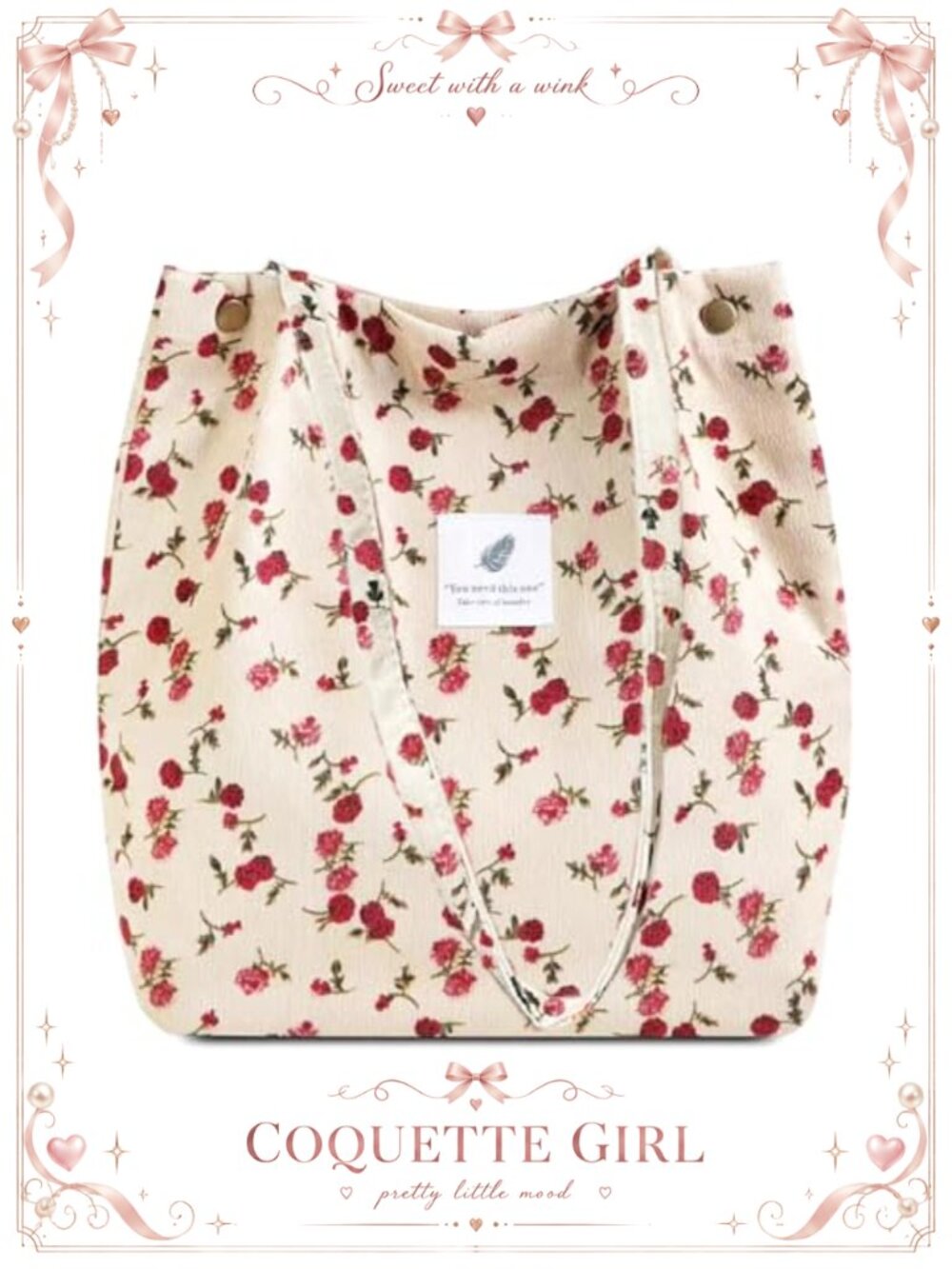 Corduroy Quilted Tote Bag Large Capacity Shoulder Bag with Pockets